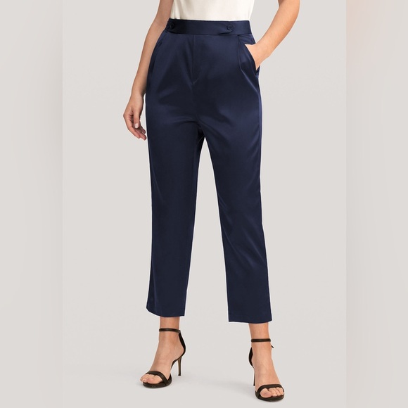 Lilysilk Pants - Lilysilk Comfort Fit Silk Cigarette Pants Navy Blue
